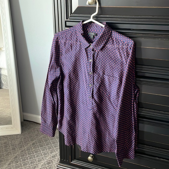 J. Crew Tops - Navy wuth fushia polka dot blouse